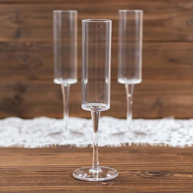 Efavormart 6 Pack | 6oz Clear Sleek Reusable Plastic Champagne Flute Glasses, Cylindrical Wine Mimosa Glass Goblet