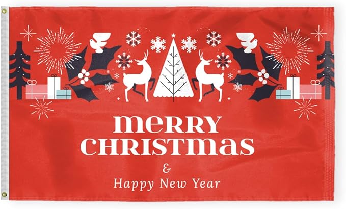 AGAS Christmas Flag 3x5 Outdoor, Merry Christmas and Happy New Year Flags with Brass Grommets - 200 Denier Nylon Large Welcome Signs Banners Gifts for Outdoor Wall Decorations For Winter Holiday Parties, Home Decor, Shops
