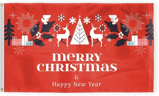 AGAS Christmas Flag 3x5 Outdoor, Merry Christmas and Happy New Year Flags with Brass Grommets - 200 Denier Nylon Large Welcome Signs Banners Gifts for Outdoor Wall Decorations For Winter Holiday Parties, Home Decor, Shops