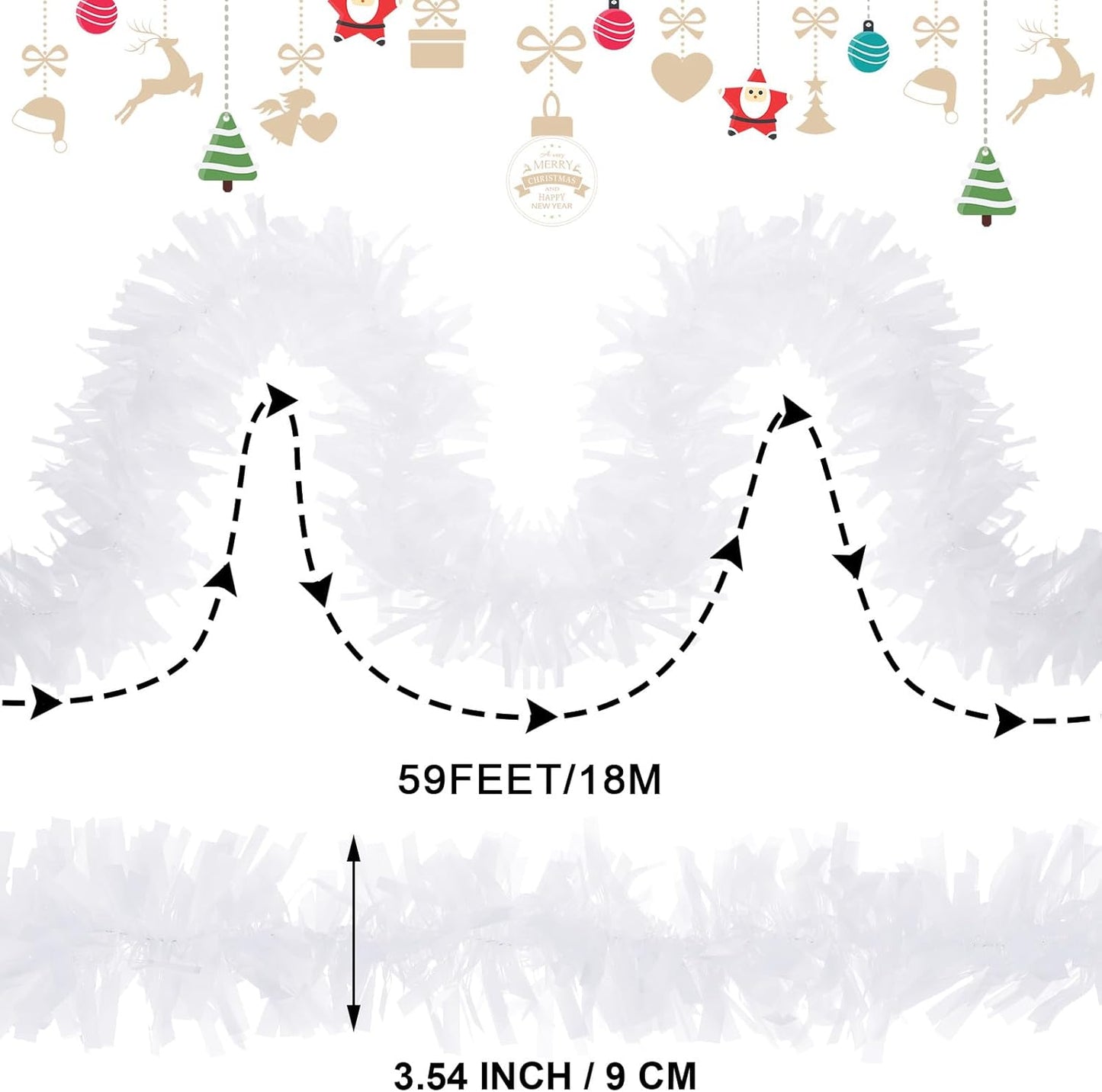 Dingion 59 Feet Christmas Tinsel Garland Metallic Twist Ornaments Hanging Glitter Xmas Garland for Christmas Tree Indoor Outdoor Decoration Party Supplies