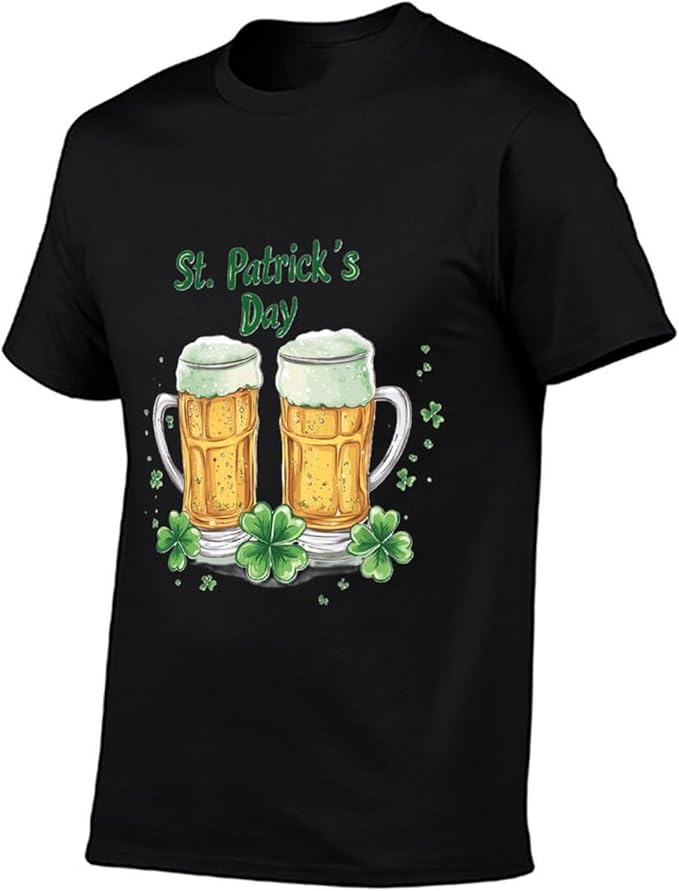 St Patricks Day Shirt Men Funny Clover Print Novelty Cool Hippie Short Sleeve Crewneck Cotton Comfy Tshirts