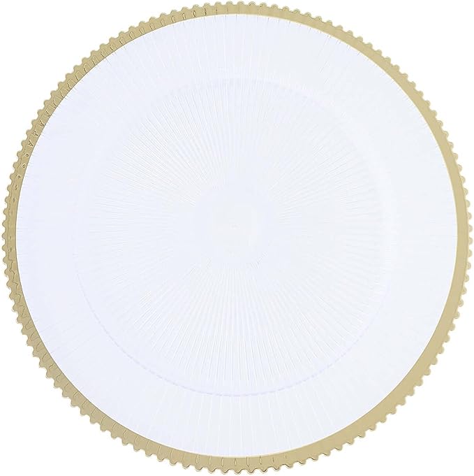 Efavormart 6 Pack | 13" Round Starburst Pattern Clear Plastic Charger Plates with Gold Wavy Rim