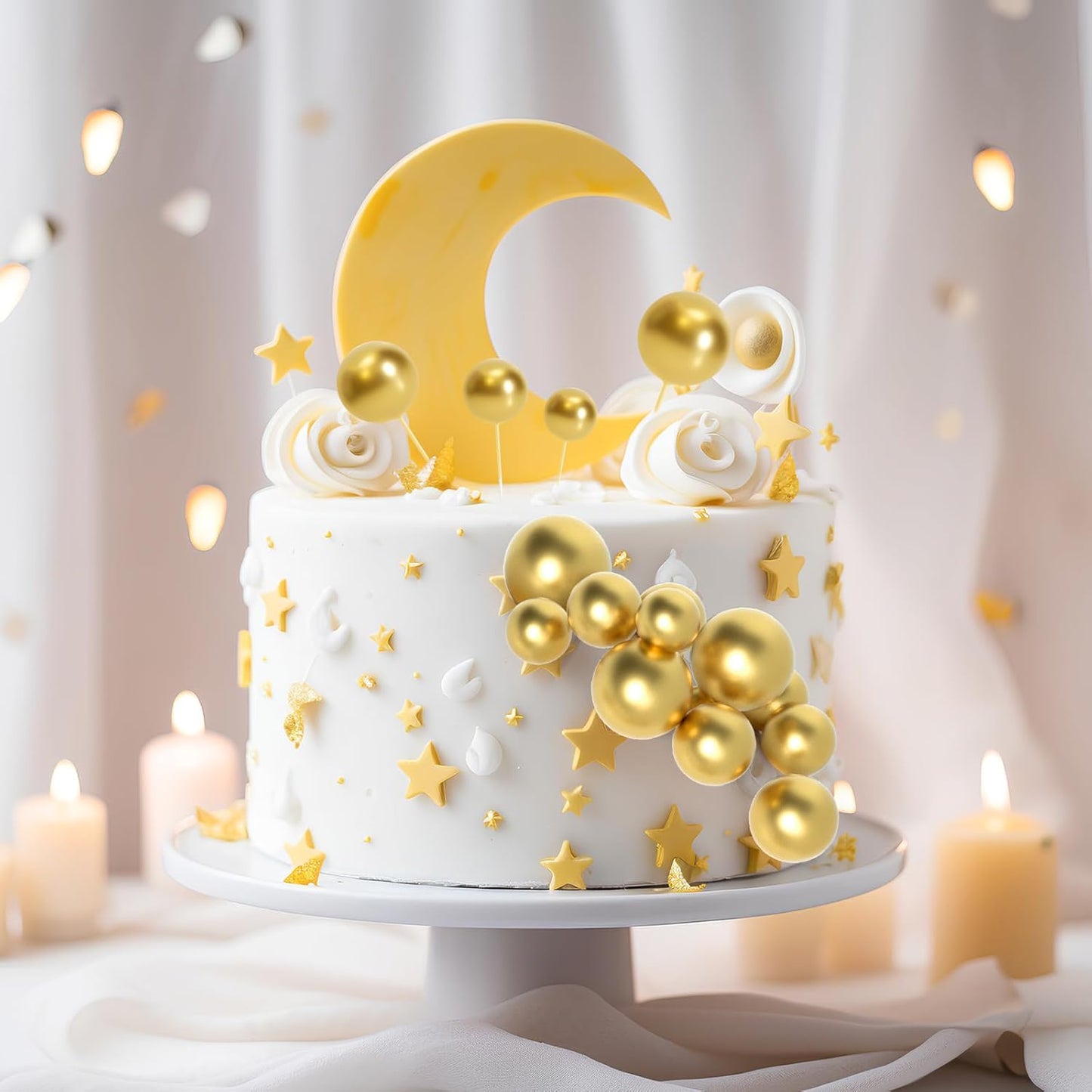 138 Pcs Gold Balls Cake Topper Decorations Balloon Cupcake Toppers Foam Multisize Cake Topper Balls for Graduation Birthday Party Wedding Anniversary