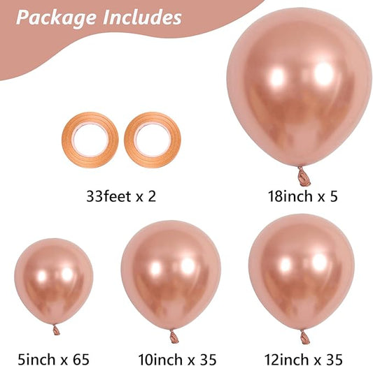 Rose Gold Balloons, 140pcs Metallic Rose Gold Balloons 18 12 10 5 Inch Different Sizes Pack Party Latex Balloons for Birthday Halloween Holiday Balloon Garland as Party Decorations