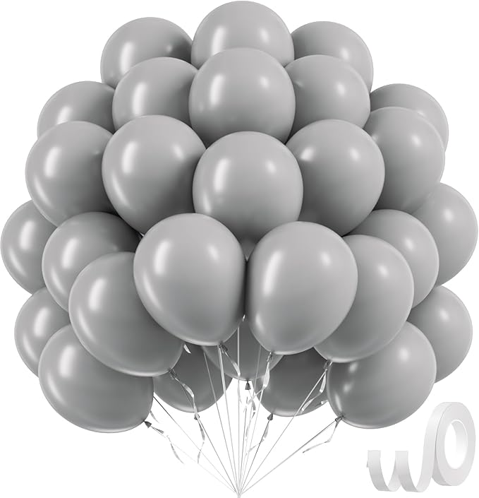 Gray Balloons 12 inch, Grey Latex Balloons 50pcs Party Balloons for Birthday Baby Shower Wedding Anniversary Party Decorations