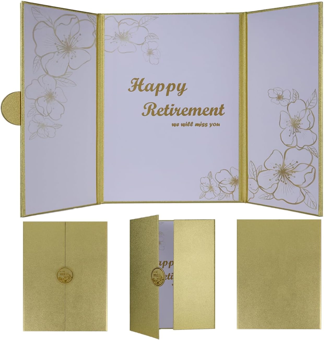 Large Retirement Card for Man Woman, Gold Happy Retirement Gifts - Guest Book Alternative, Happy Farewell Party Decorations Signature Board Book for Retired Party Decorations（Gold）