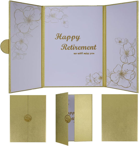 Large Retirement Card for Man Woman, Gold Happy Retirement Gifts - Guest Book Alternative, Happy Farewell Party Decorations Signature Board Book for Retired Party Decorations（Gold）