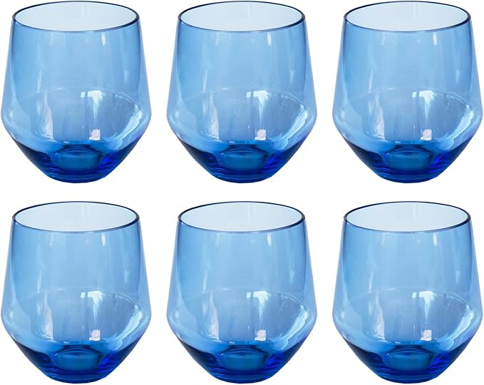 by TarHong Angle Stemless Wine/Tumbler Acrylic Drinkware, Set of 6, Blue, 18 oz.