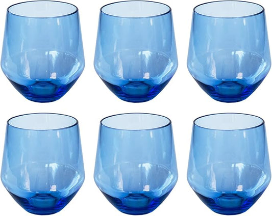 by TarHong Angle Stemless Wine/Tumbler Acrylic Drinkware, Set of 6, Blue, 18 oz.