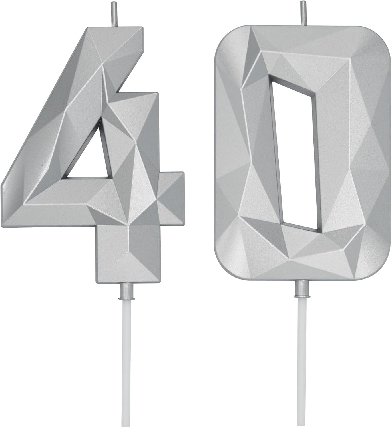 DERVENTA Birthday Candle Big Number 3D Silver 3.7 inch Party Celebration Anniversary Decoration Cake Topper 1 Piece (Number 40 Silver)