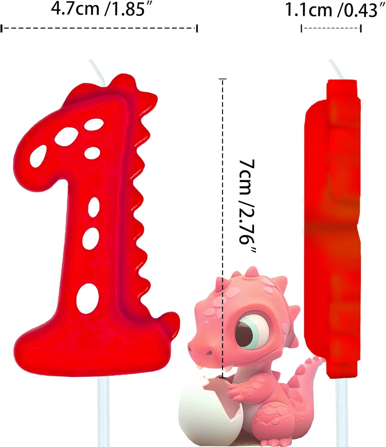 Number Birthday Candles(1 Candle Red) Dinosaur Shape Number Happy Birthday Cake Candles for Dinosaur Birthday Party Decoration Reunions Theme Party