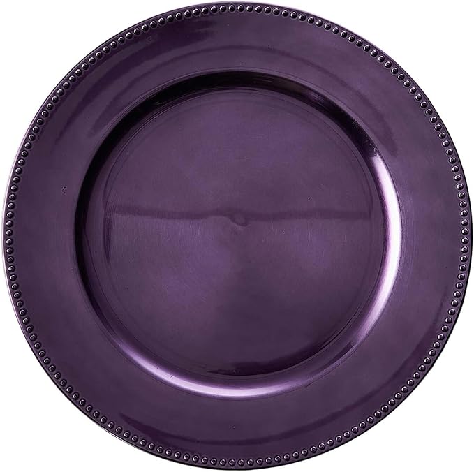 Efavormart 6 pcs 13" Purple Beaded Round Charger Plates for Tabletop Decor Holiday Wedding Catering Event Decoration
