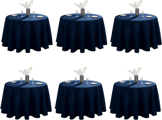 VidaFete Tablecloth 6 Pack 120inch Round Table Cloth Polyester, Stain Wrinkle Resistant Polyester Dining Table Cover for Kitchen Dinning Party Wedding Round Tabletop Buffet Decoration(Navy Blue)