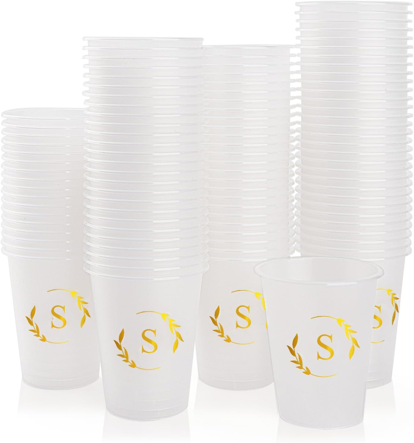 100 Monogrammed Cups Disposable Initial Plastic Cup 12 oz Wedding Personalized Cup for Wedding Reception Baby Shower Birthday Party(Letter S)
