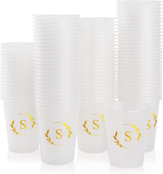 100 Monogrammed Cups Disposable Initial Plastic Cup 12 oz Wedding Personalized Cup for Wedding Reception Baby Shower Birthday Party(Letter S)