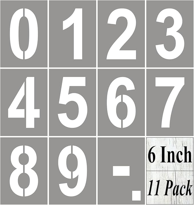 6 Inch Large Number Stencils for Painting - 11 Pack Number Stencil Templates for Curb Address, Cakes, Cookies, Mailboxes and Crafts, Reusable House Numbers Stencils for Wood Signs & Cement Wall Art