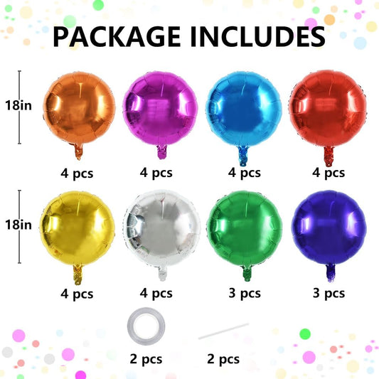 TONIFUL 30Pcs 18 Inch Large Colorful Round Shape Foil Balloons Big Colorful Circle Helium Mylar Ballons for Birthday Wedding Baby Shower Anniversary Engagement Party Decor Supplies