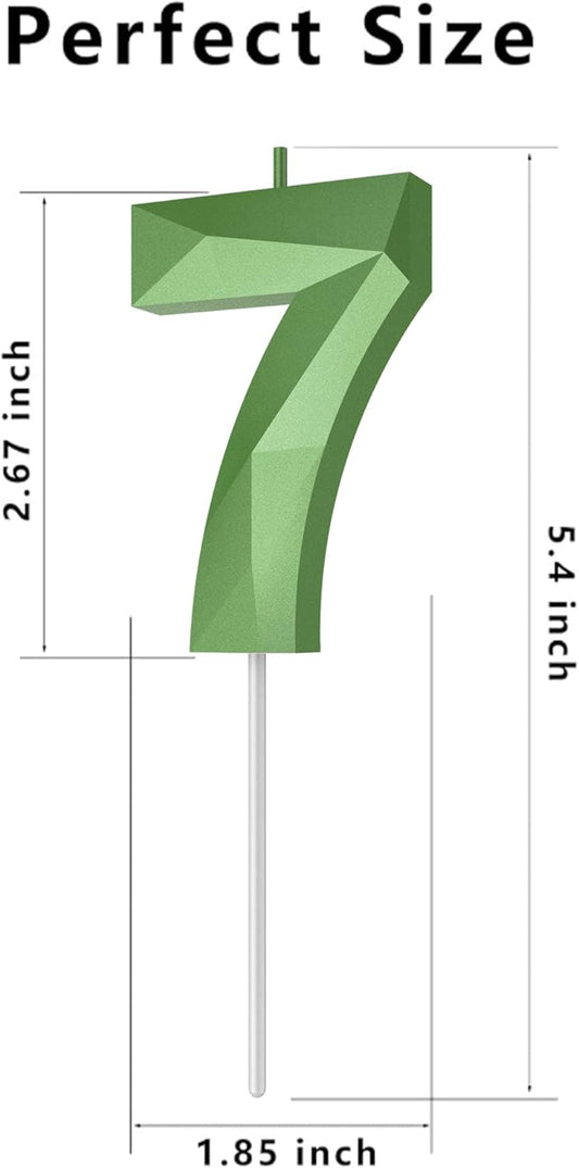 Number Birthday Candles(7 Candle Green) 3D Diamond Shape Number Happy Birthday Cake Candles for Birthday Party Wedding Decoration Reunions Theme Party