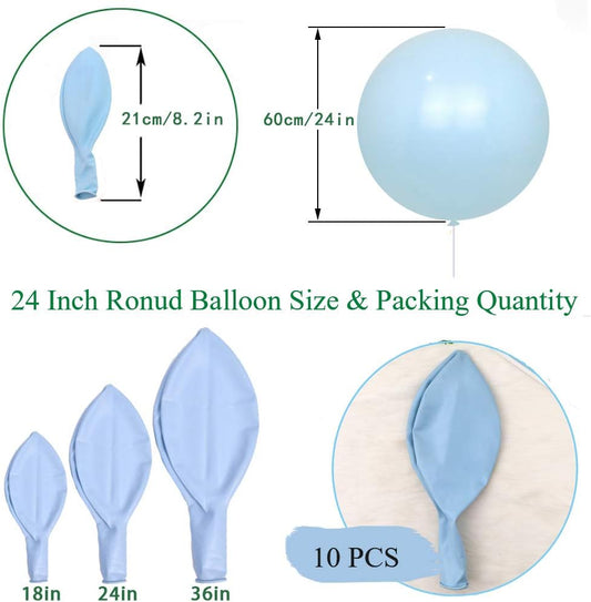 24 Inch Latex Round Balloons 10 Pack Macaron Blue Thick Big Balloons for Photo Shoot Wedding Baby Shower Birthday Party Decorations by IN-JOOYAA