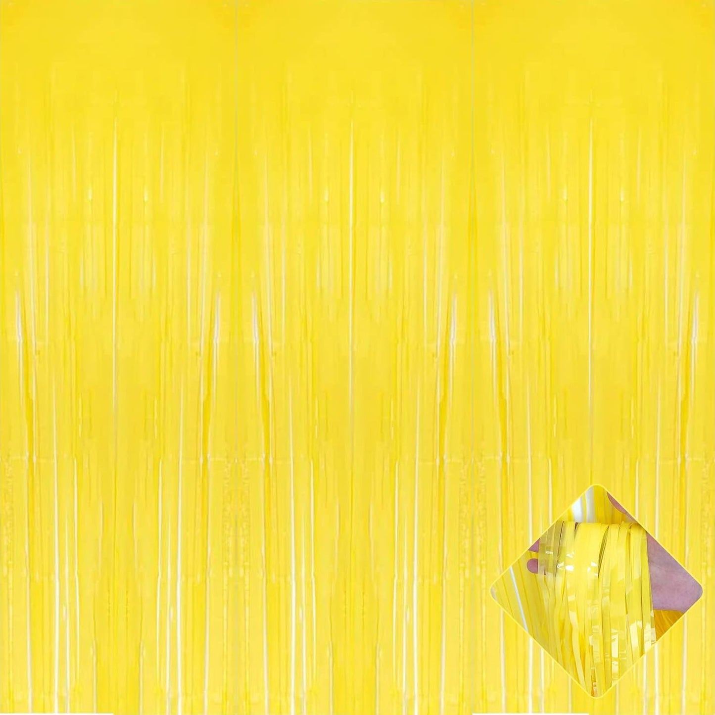 4 Pack 3.3Ft x 6.6Ft Yellow Foil Fringe Curtain Backdrop, Metallic Tinsel Foil Fringe Streamers Curtains Background for Photo Booth, Birthday, Wedding, Halloween, Christmas Party Decoration