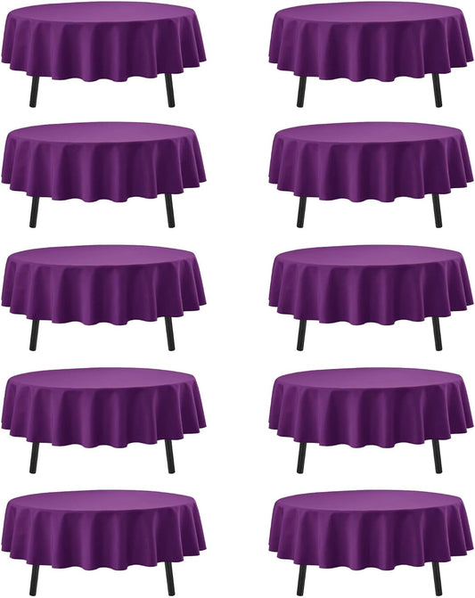 10-Pack Purple Round Tablecloths, 84 Inches, Stain-Resistant Polyester for 3-5 Ft Round Tables - Washable Table Covers for Weddings, Banquets, Birthday Parties, Events