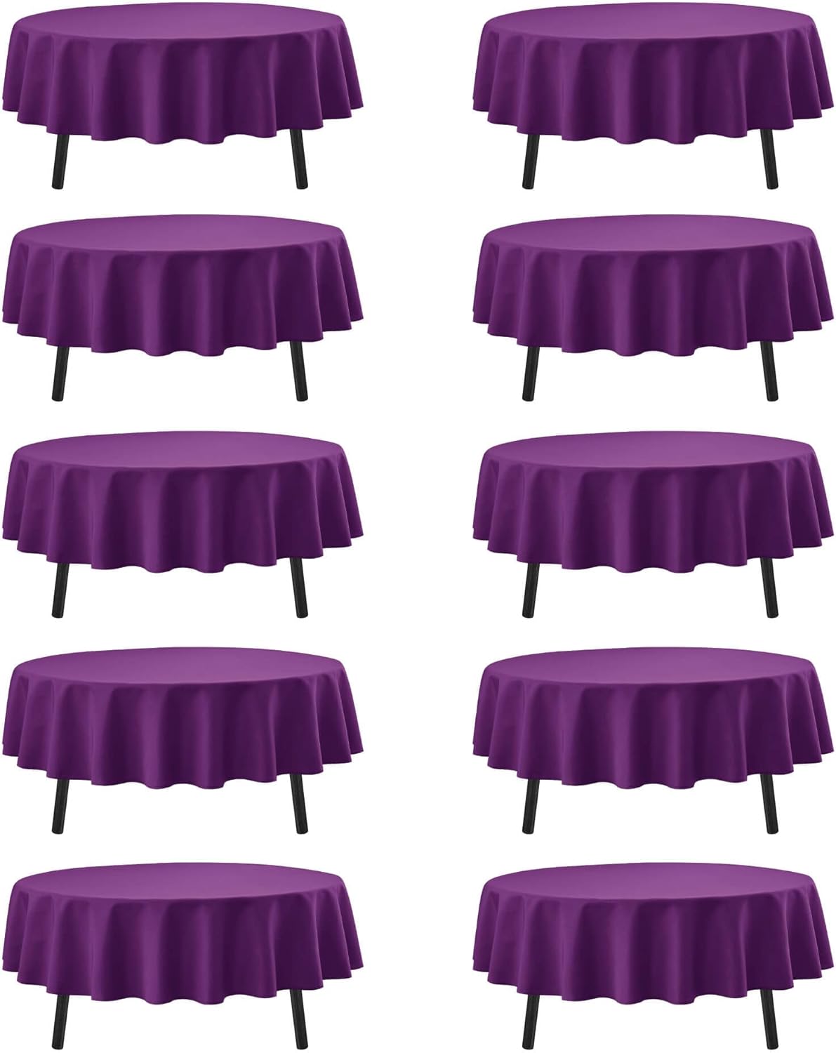 10-Pack Purple Round Tablecloths, 90 Inches, Stain-Resistant Polyester for 4-5 Ft Round Tables - Washable Table Covers for Weddings, Banquets, Birthday Parties, Events