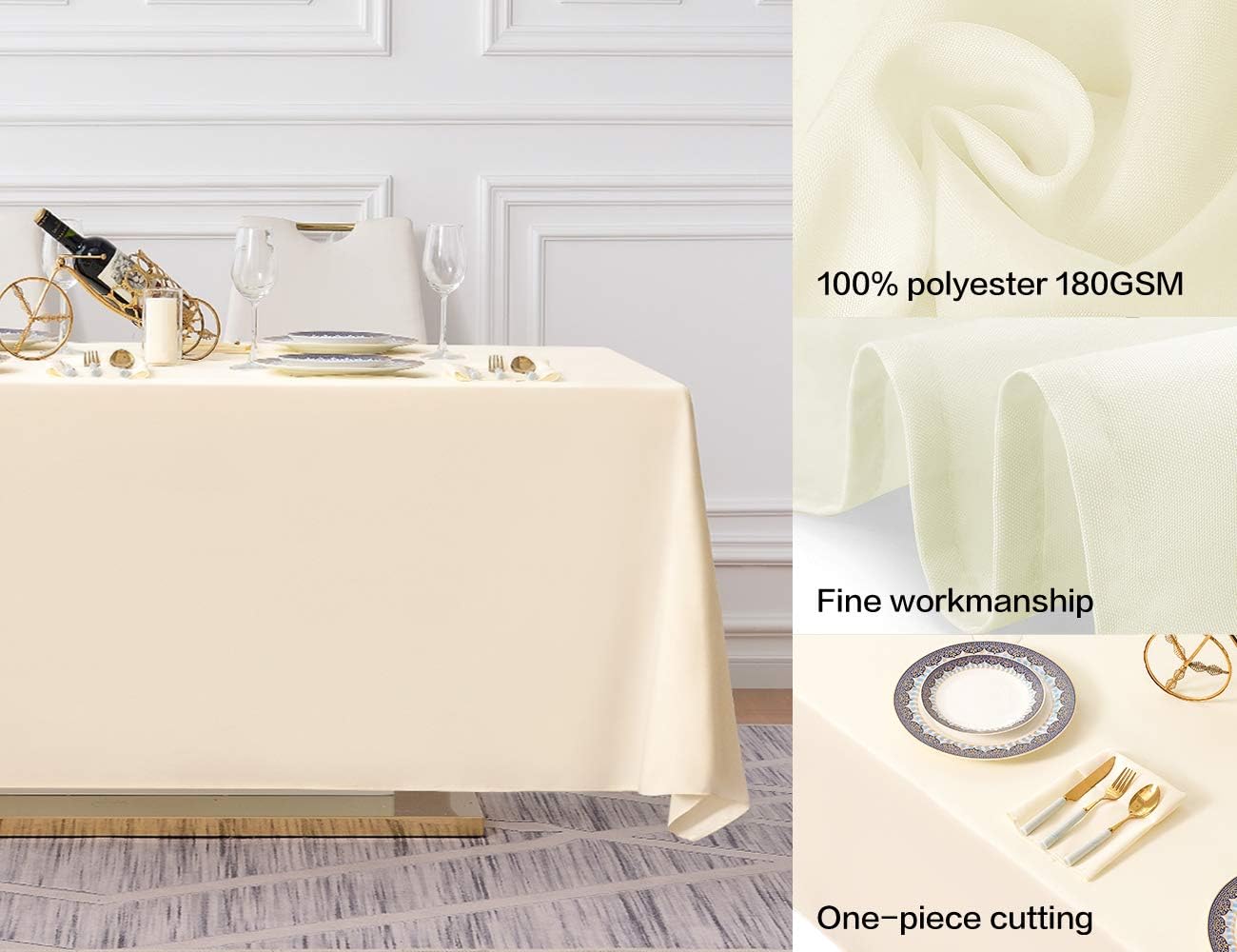 Surmente Ivory Tablecloth 90 x 132-inch Rectangular Polyester Table Cloth for Weddings, Banquets, or Restaurants