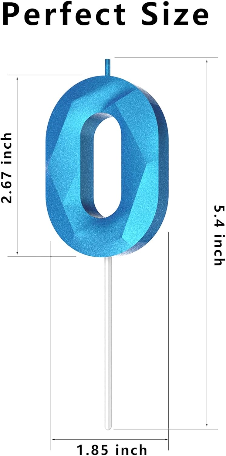 Number Birthday Candles(0 Candle Blue) 3D Diamond Shape Number Happy Birthday Cake Candles for Birthday Party Wedding Decoration Reunions Theme Party