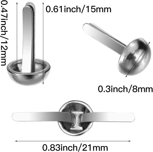Hotop 500 Pcs Brads for Paper Crafts Metal Round Brass Paper Fasteners for Craft Art Crafting School DIY Supplies(0.3 x 0.6 Inch,Silver)
