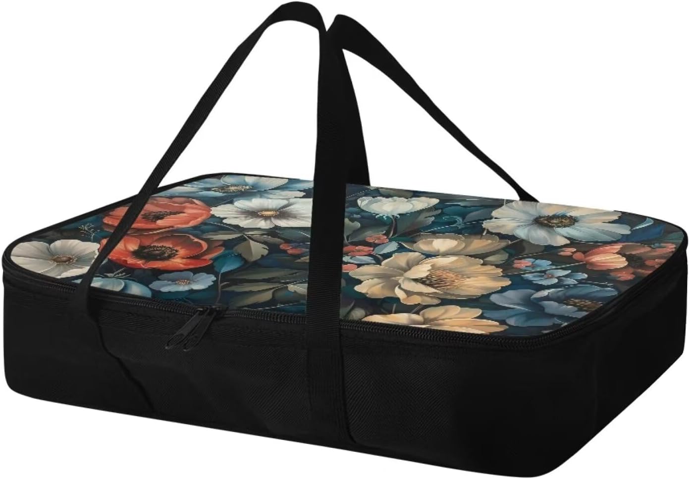 Floral Pattern Insulated Casserole Carrier for Hot or Cold Food, 16.5 x 12.6 x 4.5 inches, Zipper Closure, Unisex, Perfect for Picnic, Travel, Beach