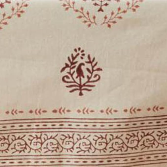Block Print Cotton Dining Table Cloth, 90" x 60", Rectangle Tablecloth, Decorative Fabric Table Cover, Holidays, Thanksgiving, Christmas, Weddings, Housewarming Gift (Beige Brown Henna)