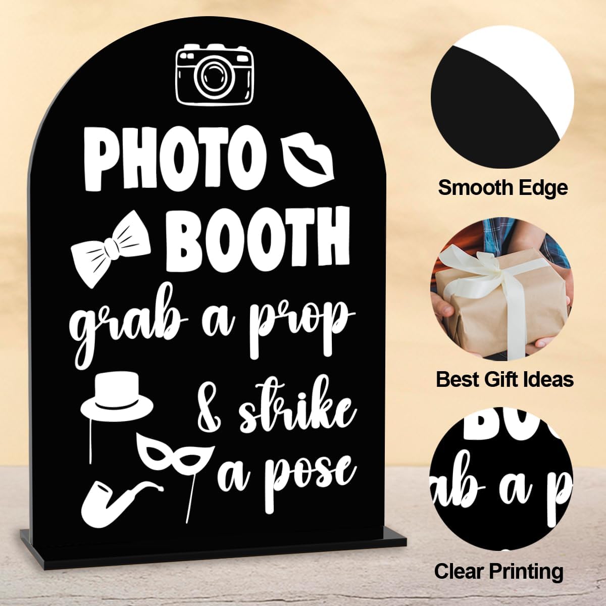 Photo Booth Sign Wedding Engagement Bridal Shower Background Table for Indoor Outdoor Ceremony Party Theme Event Photography Props Desk Acrylic Decor