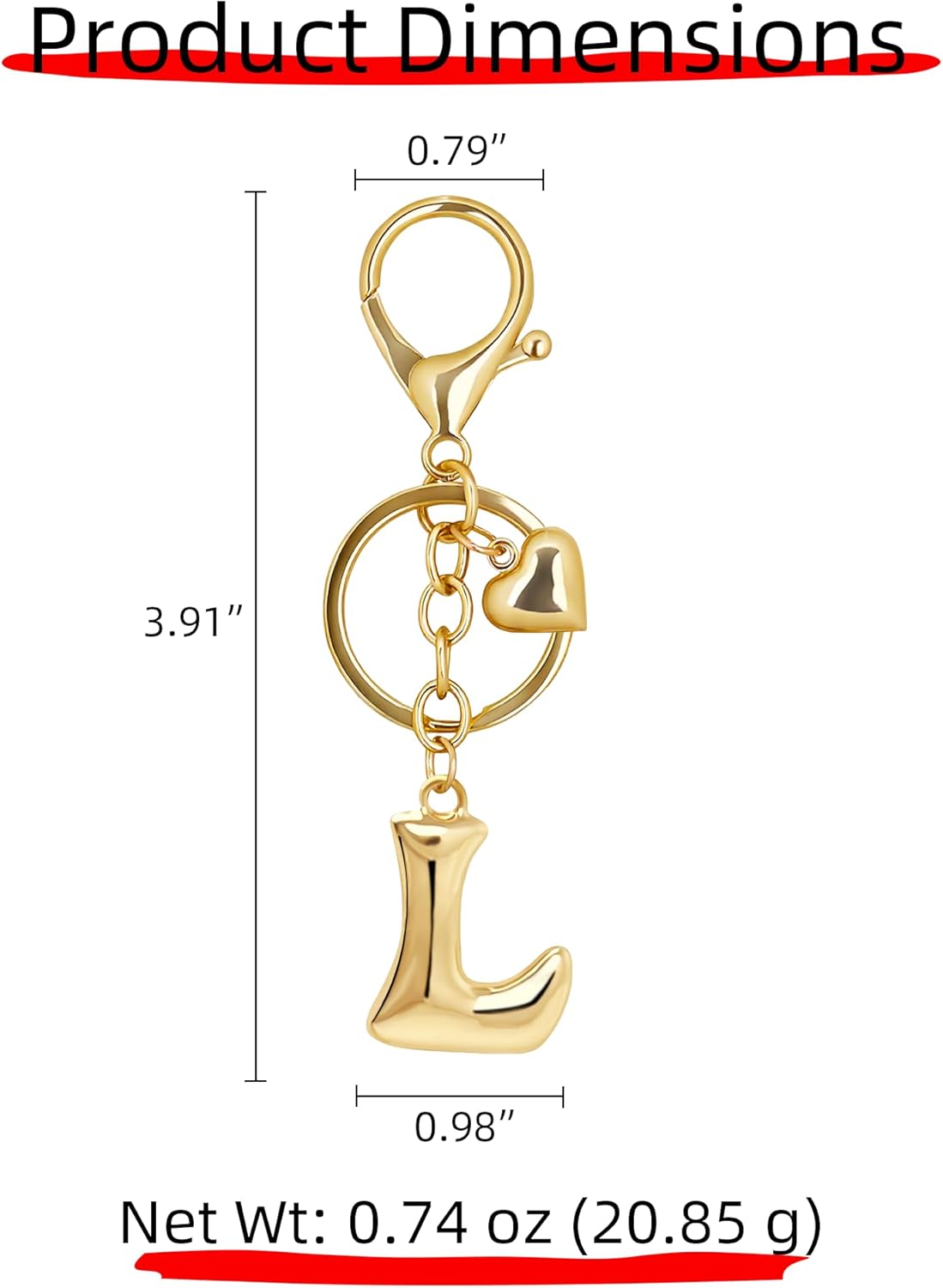Gold Bubble Heart Initial Bag Charms for Handbags – Cute Initial Letter Keychain for Women, Purse Charms, Gold Gift