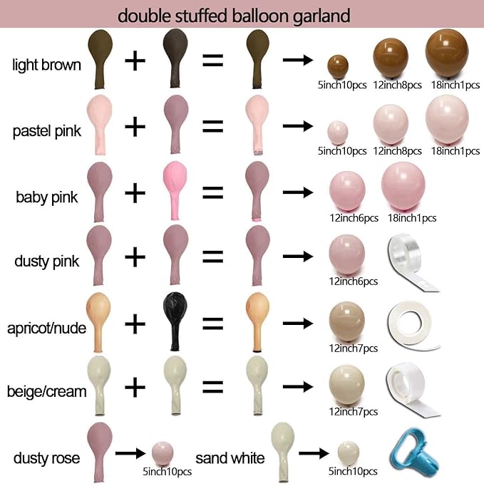Pink Brown Balloon Arch Kit Double Stuffed Light Dusty Rose Pink Mauve Sand White Cream Nude Tan Balloon Garland for Birthday Cowgirl Baby Shower Bridal Wedding Western Boho Party Decoration