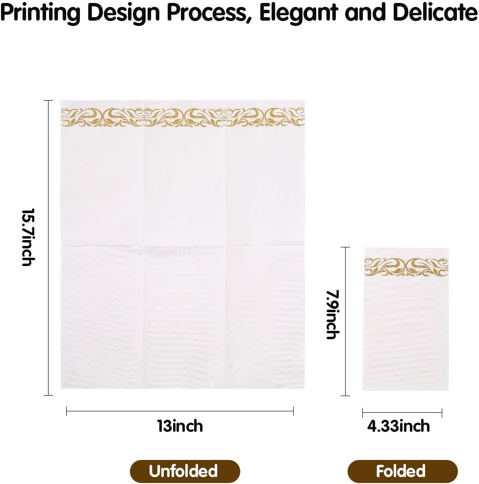 Vplus 600 Pack Paper Napkins Guest Towels Disposable Premium Quality 3-ply Dinner Napkins Disposable Soft, Absorbent, for Kitchen, Wedding, Parties, Dinners or Events(Gold)