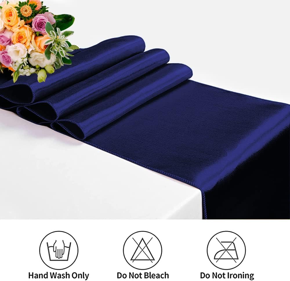 12 Pack Satin Table Runner 12 x 108 Inch Long Satin Table Runners for Wedding Banquet Graduations Birthday Party Decoration (Navy Blue)