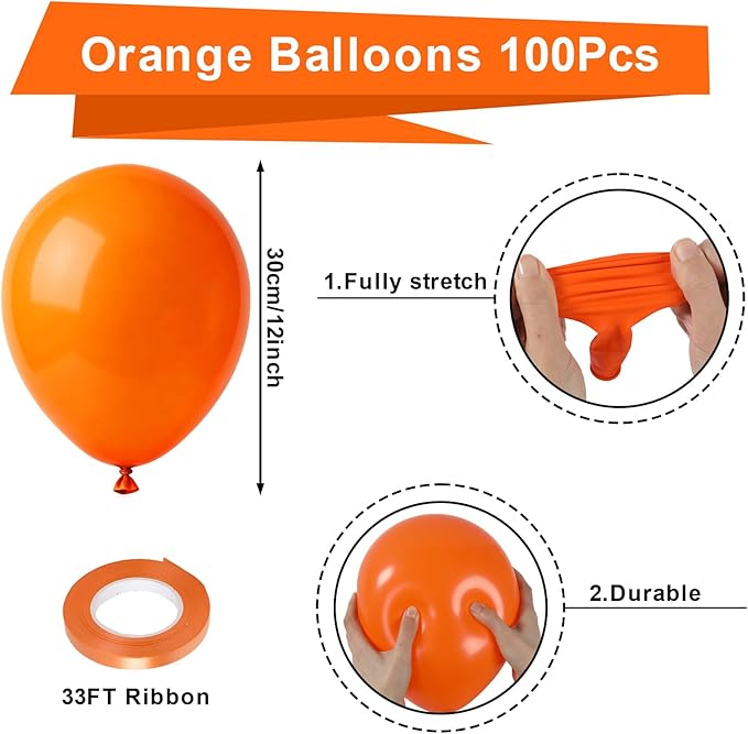 Orange Balloons 100 Pack 12 Inch Matte Orange Latex Balloons for Birthday Baby Shower Halloween Christmas Graduation Wedding Anniversary Engagement Bridal Shower Party Decorations