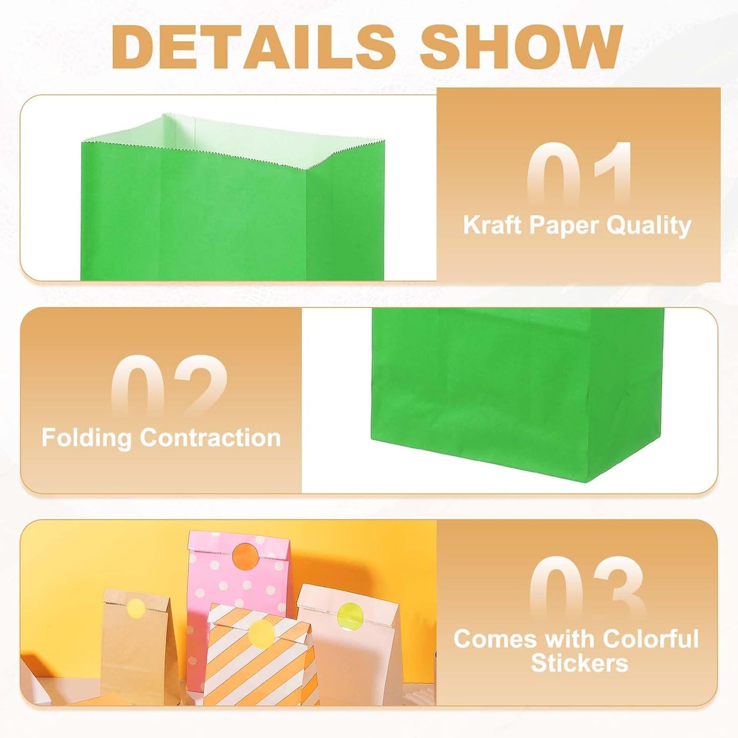 PATIKIL Party Favor Bag, 24 Pcs 5.1x3.1x9.4 Inch Medium Paper Candy Bags Gift Treat Celebration Halloween Goody Birthday Wedding Party with Stickers, Grass Green