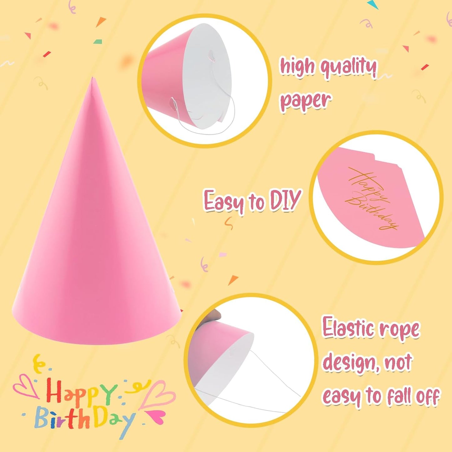 24 PCS Party Cone Hats DIY Birthday Paper Cone Hats for Kids and Adults Birthday, Baby Shower, Bridal Shower