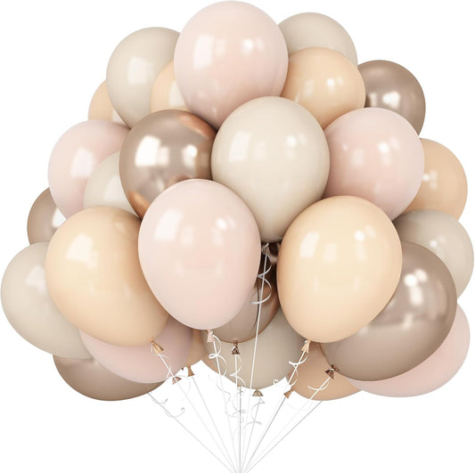 Blush Gold Beige Neutral Balloons 50pcs 12 inch Blush Champagne Gold Latex Balloons Sand White Nude Apricot Helium Balloons for Birthday Party Decoration Wedding Baby Shower Bride DIY Supplies