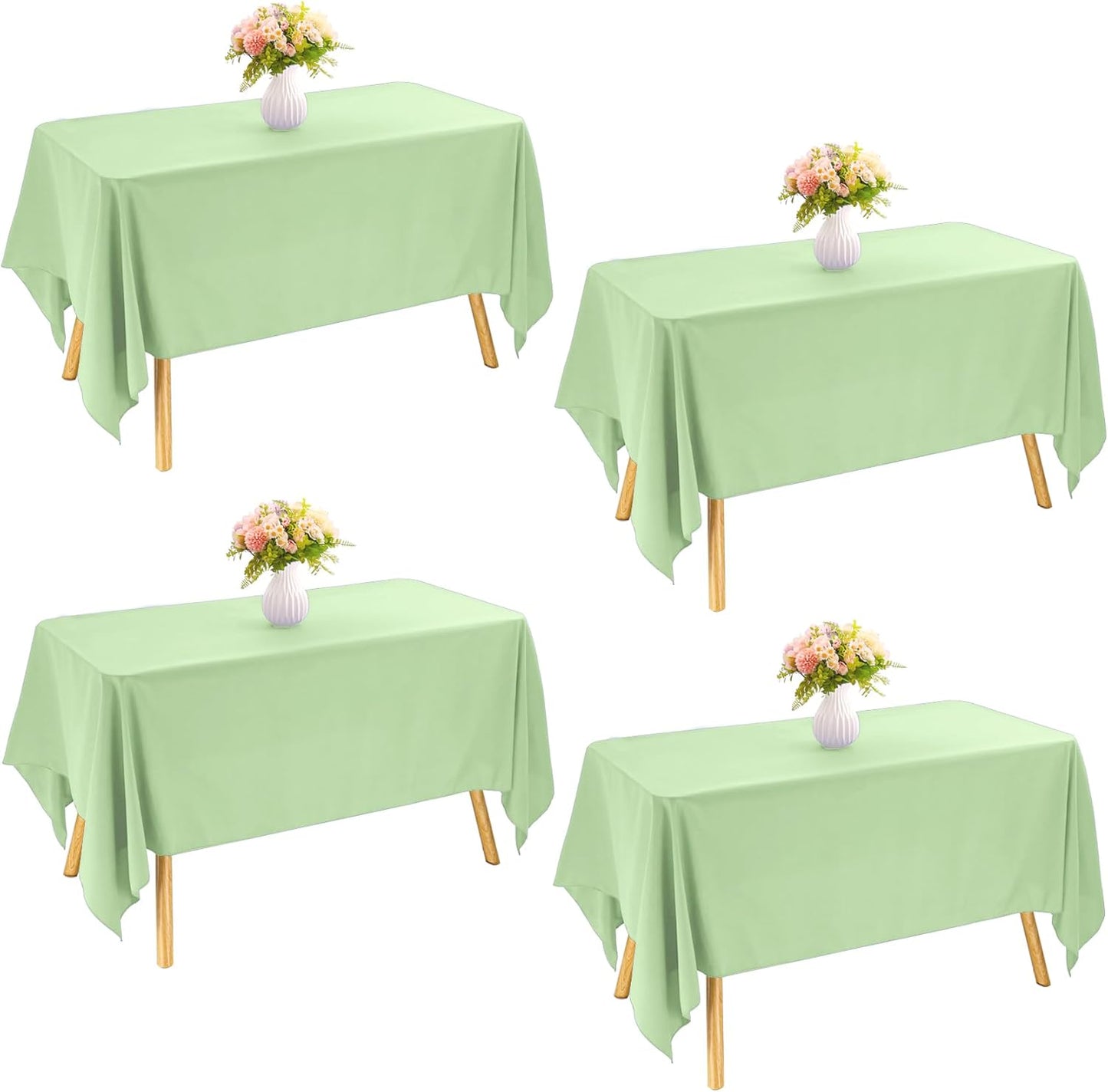 4 Pack Rectangle Tablecloth 60x126 Inch Sage Green Table Cloth for 8 Foot Rectangle Tables Washable Polyester Table Cover for Wedding Dining Tables Parties Banquet（60x126 Sage Green）