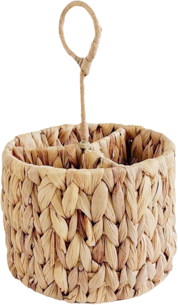 Wicker Flatware Organizer Kitchen Utensil Organizer Woven with Handle Cutlery Holder Divided Utensil Holder for Party Spoons