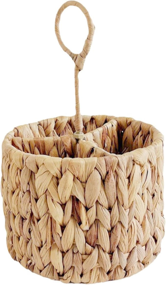 Wicker Flatware Organizer Kitchen Utensil Organizer Woven with Handle Cutlery Holder Divided Utensil Holder for Party Spoons