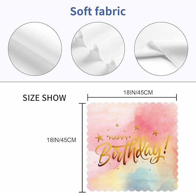 Happy Birthday Table Napkins Cloth Set of 4 Soft Watercolor Stars Dreamy Hand Written Letters Washable and Reusable Dinner Napkins for KitchenWeddings Parties 18 x 18 inch
