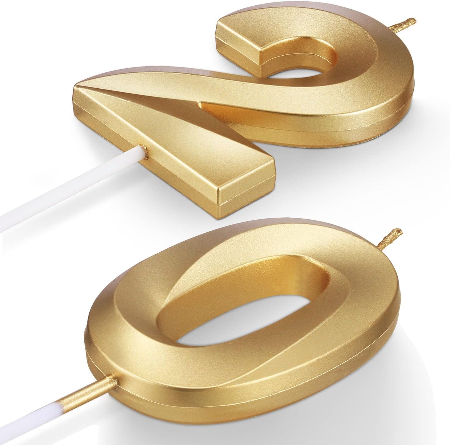 20th Birthday Numeral Candles Number 20 for Cakes Candle Happy Twentieth Birthday 3D Designed Wedding Anniversary Party Cake Topper Decorations (20, Gold)