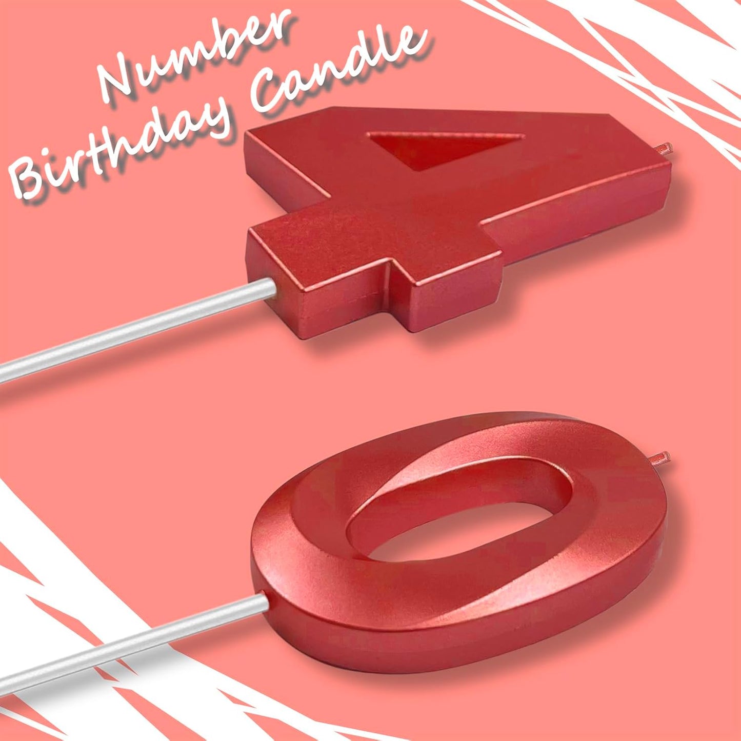 Red Number 40 Candles, 3D Diamond 2.76 Inch Cake Topper Birthday Candles for Wedding Anniversary Cake Decorations, Happy Birthday Party Decorations
