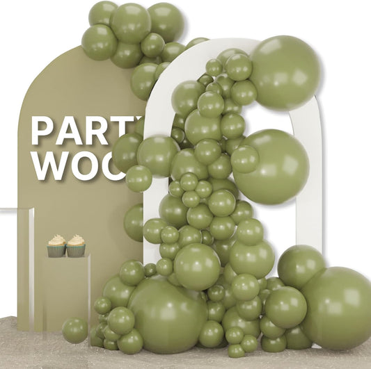 PartyWoo Sage Green Balloons 155 pcs Olive Balloons Different Sizes Pack of 18 12 10 5 Inch Olive Green Balloon Arch Kit Sage Balloon Garland as Forest Baby Shower Birthday Party Decorations Green-F11