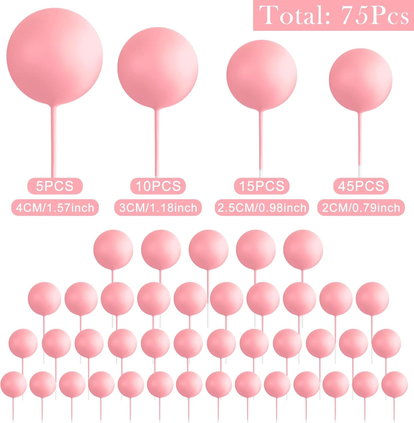 75 Pieces Light Pink Cake Balls Topper Decorations Foam Cupcake Topper Mini Balloon Cake Topper Balls Cake Picks for Cake Deco Birthday Party Wedding