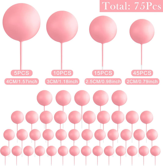 75 Pieces Light Pink Cake Balls Topper Decorations Foam Cupcake Topper Mini Balloon Cake Topper Balls Cake Picks for Cake Deco Birthday Party Wedding