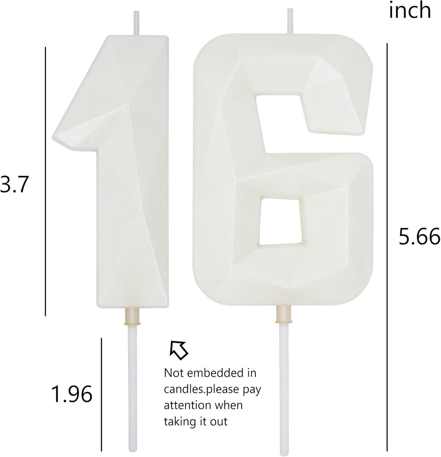 DERVENTA Large Birthday Candle Number 3D White 3.7 inch Party Celebration Anniversary Decoration Cake Topper 1 Piece (Number 16 White)